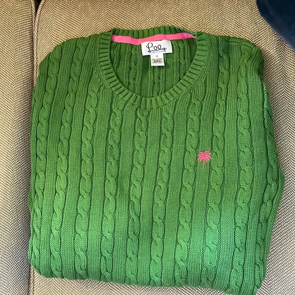 Lily Pulitzer Green Cable Knot Sweater OG Lily Tag